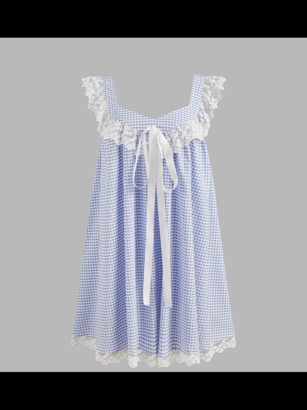 Blue Gingham Lace-Trim Dress